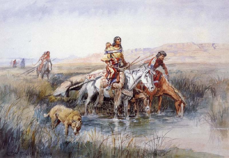 Charles M Russell Indian Women Moving Camp China oil painting art
